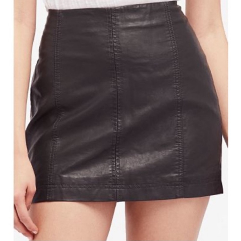 Free People Black Leather Skirt